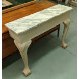 CONSOLE TABLE, marble top, wall fixing with twin serpentine supports, ball and claw feet, 102cm x