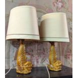 CASA PUPO TABLE LAMPS, a pair, scale textured bodies, gold shades, 63cm H x 38cm W x 22cm D. (2)