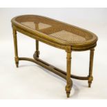 STOOL, 50cm H x 101cm W x 40cm D, circa 1900, French giltwood and caned.