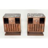 ART DECO CABINETS, a pair, burr walnut each with drawer and bolection moulded door, 50cm W x 31cm