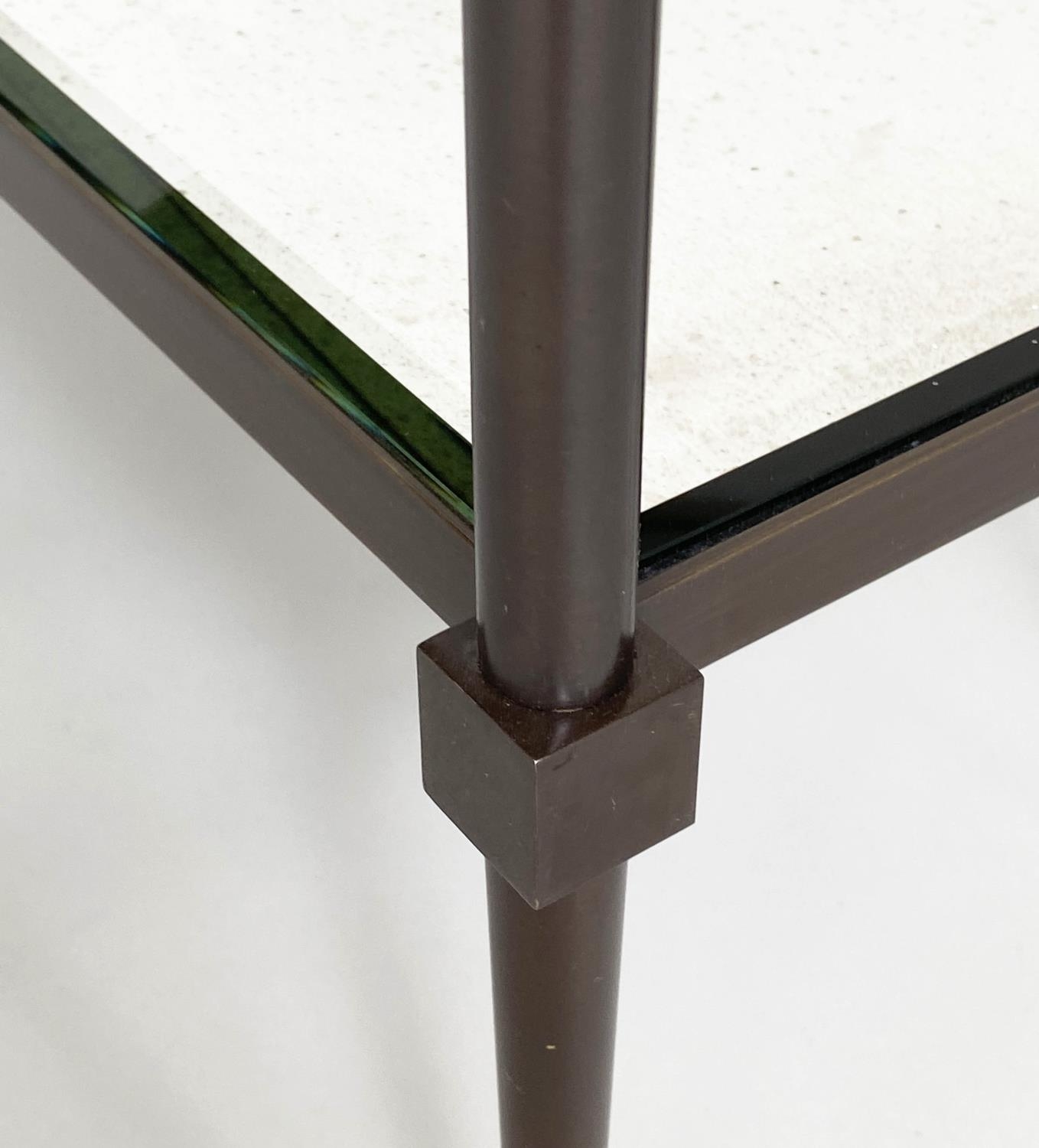 CONSOLE TABLE, Art Deco style bronze forged metal with two tier glass shelves, 80cm W x 25cm D x - Bild 2 aus 5