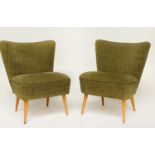 DANISH CHAIRS, a pair, 1950s with green weave upholstery and splay supports, 73cm W. (2)