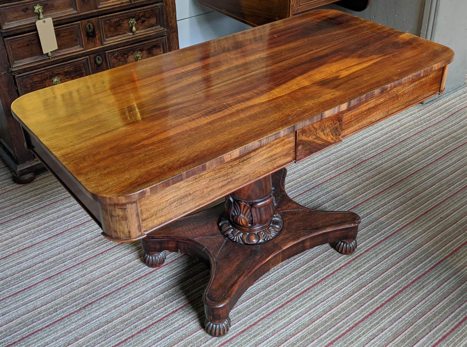 PEDESTAL WRITING TABLE, early Victorian, goncalo alves, fitted with two drawers, barrel turned - Bild 2 aus 8