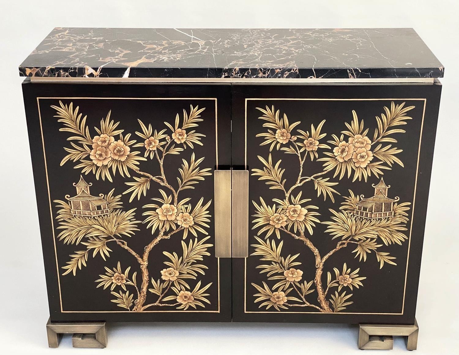 CABINET, lacquered two door with gilt Chinoiserie painted decoration enclosing shelves by 'Restall - Bild 2 aus 11