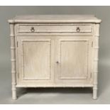 FAUX BAMBOO CABINET, Regency style grey painted with a frieze drawer above two panelled doors, 100cm