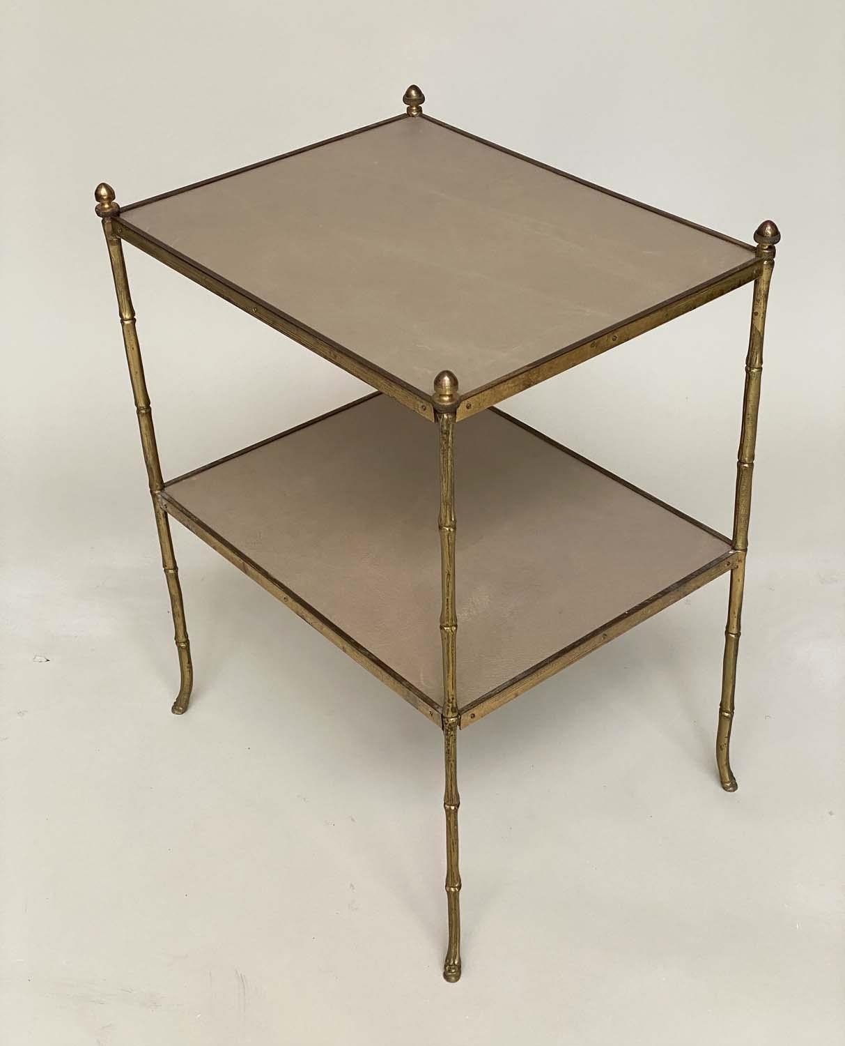 FAUX BAMBOO ETAGERES, a pair, early 20th century Regency style, gilt metal framed each with two - Bild 6 aus 8