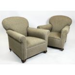 ARMCHAIRS, a pair, English Art Deco, woven fabric with piped detail, 83cm W x 80cm H. (2)