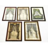 FRENCH 19TH CENTURY, coloured engravings of curtain designs, a set of five, each 46cm x 31cm. (5)
