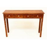 HALL TABLE, George III design burr walnut and crossbanded with four short frieze drawers, 126cm x