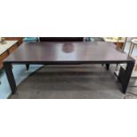 DINING TABLE, dark wooden construction with a rectangular top, 220cm L x 74cm H x 110cm D.