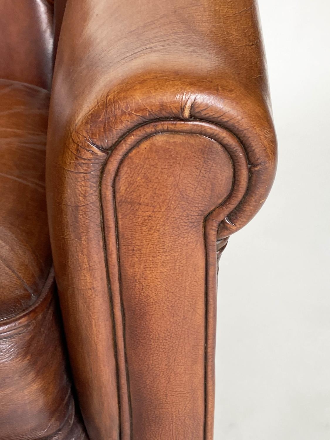 TUB ARMCHAIR BY THOMAS LLOYD, buttoned tan leather with arched back and rounded arms, 78cm W. - Image 2 of 6