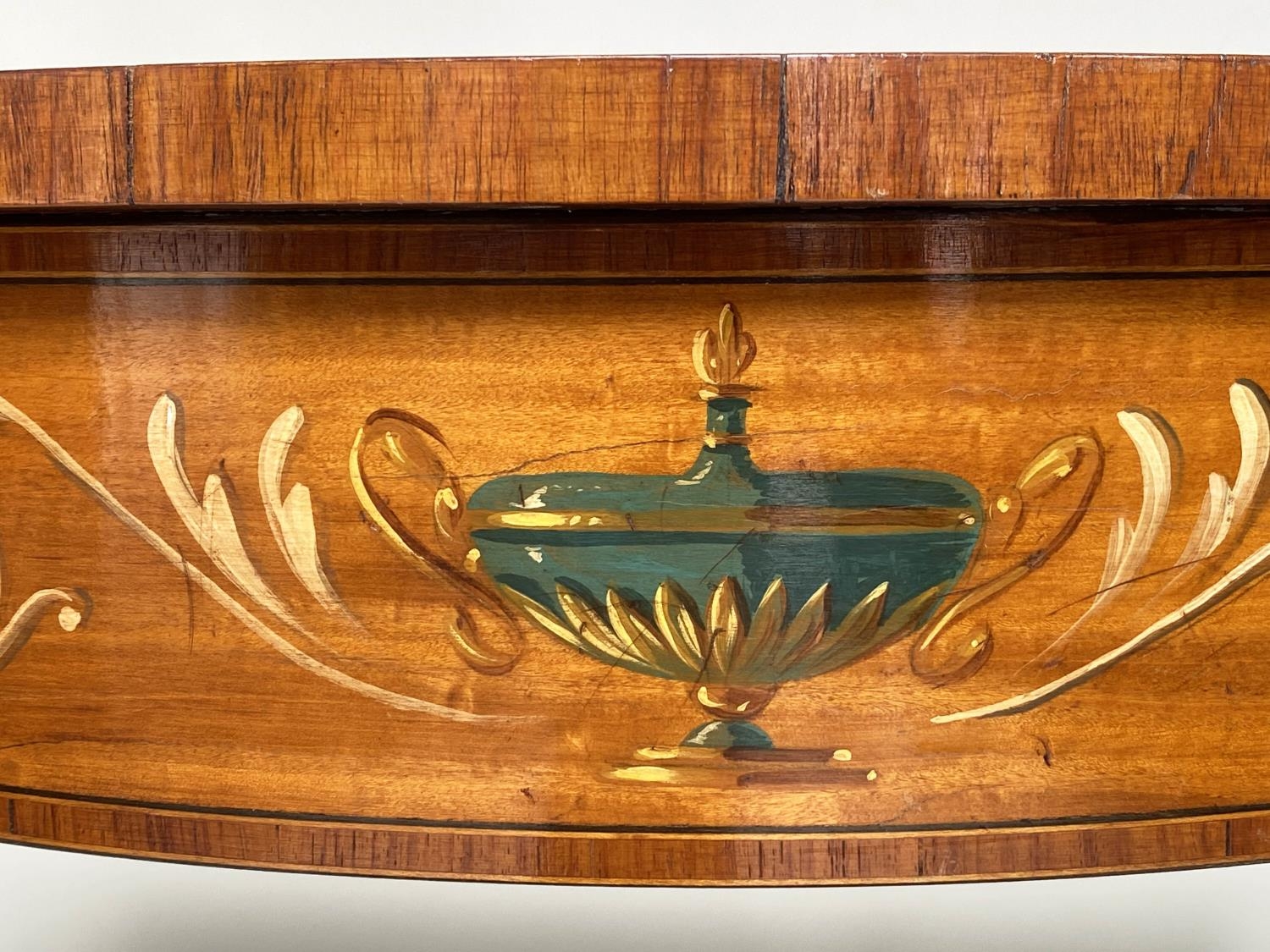 SATINWOOD CONSOLE TABLE, George III design crossbanded and hand painted urn and swag decoration - Bild 7 aus 9