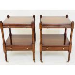 LAMP TABLES, a pair, George III design figured mahogany each with slide and under tierdrawer, 45cm W