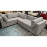 CORNER SOFA, 258cm x 199cm x 90cm with patterned upholstery. (in two sections).