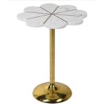 SIDE TABLE, 48cm high, 38cm diameter, floral op design, marble top, gilt metal base. (2)