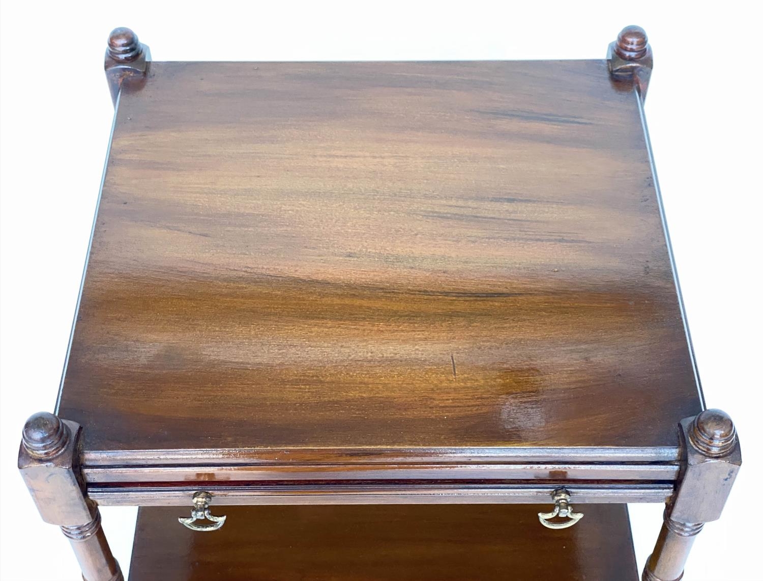 LAMP TABLES, a pair, George III design figured mahogany each with slide and under tierdrawer, 45cm W - Image 6 of 8