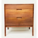 CHEST, 1970s Danish teak with three long drawers, recessed handles and stile supports, 63cm W x 75cm