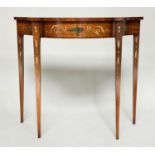 SATINWOOD CONSOLE TABLE, George III design crossbanded and hand painted urn and swag decoration