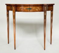 SATINWOOD CONSOLE TABLE, George III design crossbanded and hand painted urn and swag decoration