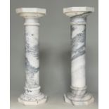 MARBLE COLUMNS, a pair, white marble with octagonal top and bases, 102cm H x 33cm W. (2)