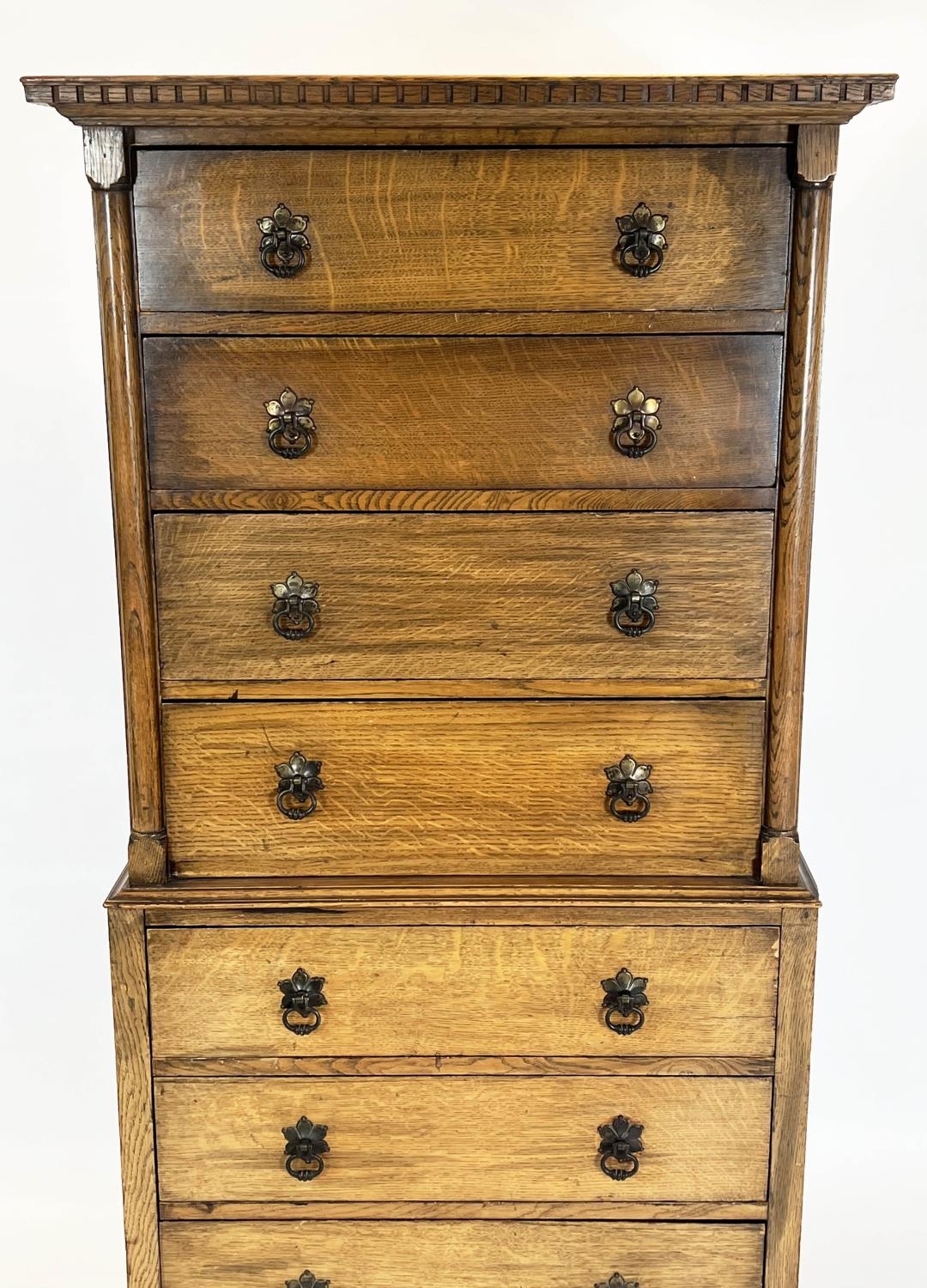 TALLBOY, early 20th century English oak, in two parts with with seven drawers, 164cm H x 79cm W x - Bild 3 aus 4