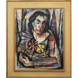 MANUEL ITURRI (GUZMAN) (1928-1973) 'Arlequin Avec Fleurs', oil on canvas, 64cm x 49cm, signed,