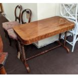 SIDE TABLE, Victorian, plus two Victorian chairs, the mahogany table raised on bobbin legs, 69cm H x