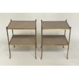 FAUX BAMBOO ETAGERES, a pair, early 20th century Regency style, gilt metal framed each with two