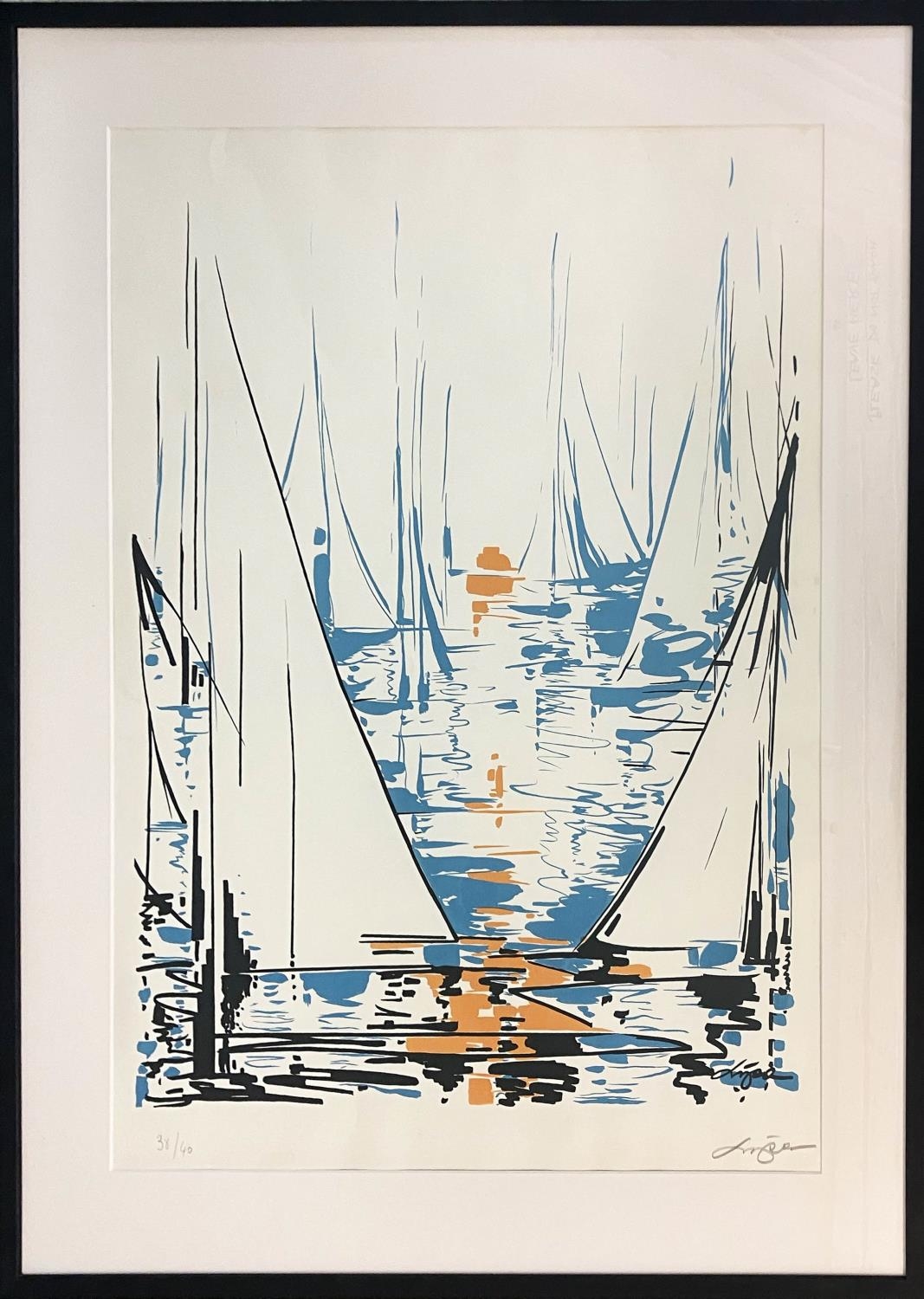 JORGE, 'Yachts', screenprint, 71cm x 53cm, framed.