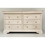 LOW CHEST, French style traditionally grey painted with two frieze drawers above six drawers,