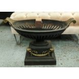 URN FIRE GRATE, 68cm W x 50cm H with an oval shaped pierced basket on a plinth base decorated with