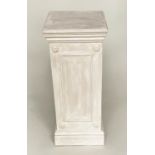 PLINTHS, a pair, Neo Clasically decorated and grey painted, 35cm W x 35cm D x 82cm H. (2)