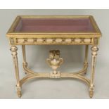 BIJOUTERIE TABLE, French Louis XV style giltwood and painted with glazed rising lid, fluted supports