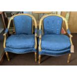 OPEN ARMCHAIRS, a pair, 65cm W x 87cm H 19th century Continental giltwood framed with blue