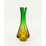 MURANO GLASS FLOWER VASE, in Flavio Polis Sommerso style in yellow amber and green plared form,