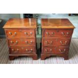 BEDSIDE CHESTS, a pair, 45cm W x 59cm H x 34cm D George III design yewwood, each with three short