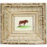 PABLO PICASSO, Bull, signed in the plate, off set lithograph, French vintage Montparnasse frame, 7cm