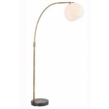 FLOOR LAMP, 165cm H with a white shade on a black and white veined marble base.