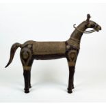 INDIAN BRONZE HORSE, embellished with saddle and decorative detail, 90cm L x 74cm H.