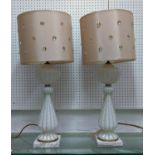 TABLE LAMPS, a pair, each 72cm tall overall, including shades, white Murano style glass. (2)