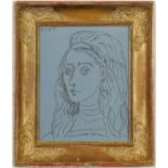 PABLO PICASSO, Jacqueline, linocut, dated in the plate, French vintage Empire frame, 26cm x 20.