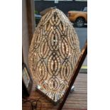 EGG SHAPED LAMP, 930cm H, in polished metal with cut glass droplets.