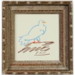 PABLO PICASSO, Oiseau, signed in the plate, off set lithograph, French vintage frame, 21cm x 20cm.