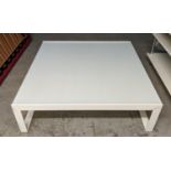 HABITAT LOW TABLE, 102cm x 98cm x 27.5cm, the white glass top on a metal base.