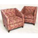 TUB ARMCHAIRS, a pair, Art Deco design, with two tone leaf weave fabric upholstery, 75cm W. (2)