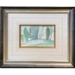 MANNER OF HOWARD HODGKIN (British 1932-2017), watercolour, signed indistinctly, 12cm x 20cm, framed.