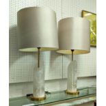 TABLE LAMPS, a pair, each 86cm tall overall, including rock crystal style shades.