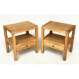 LAMP TABLES BY HABITAT, a pair, solid oak, 1970s design style, each with undertier drawer, 56cm x