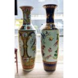 CHINESE TALL VASES, a set of two, 127cm H x 35cm diam., tapered form, transfer printed depicting