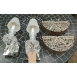 WALL LIGHTS, two pairs of differing design, 39cm x 14cm x 18cm at largest. (4)